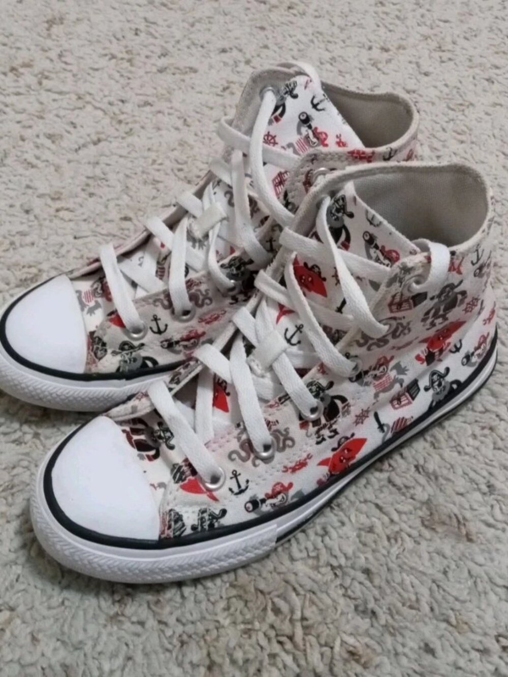 Converse CTAS Boys High Top Sneakers Pirate Print White/Red Lace-Up Size 1.5